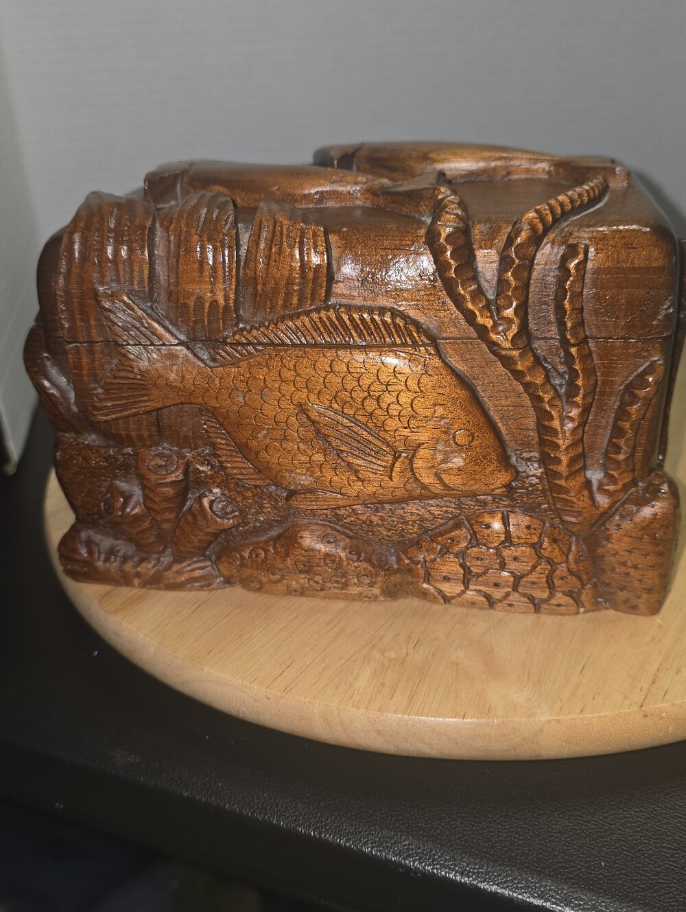 Vintage Hand-carved Wooden Trinket Box